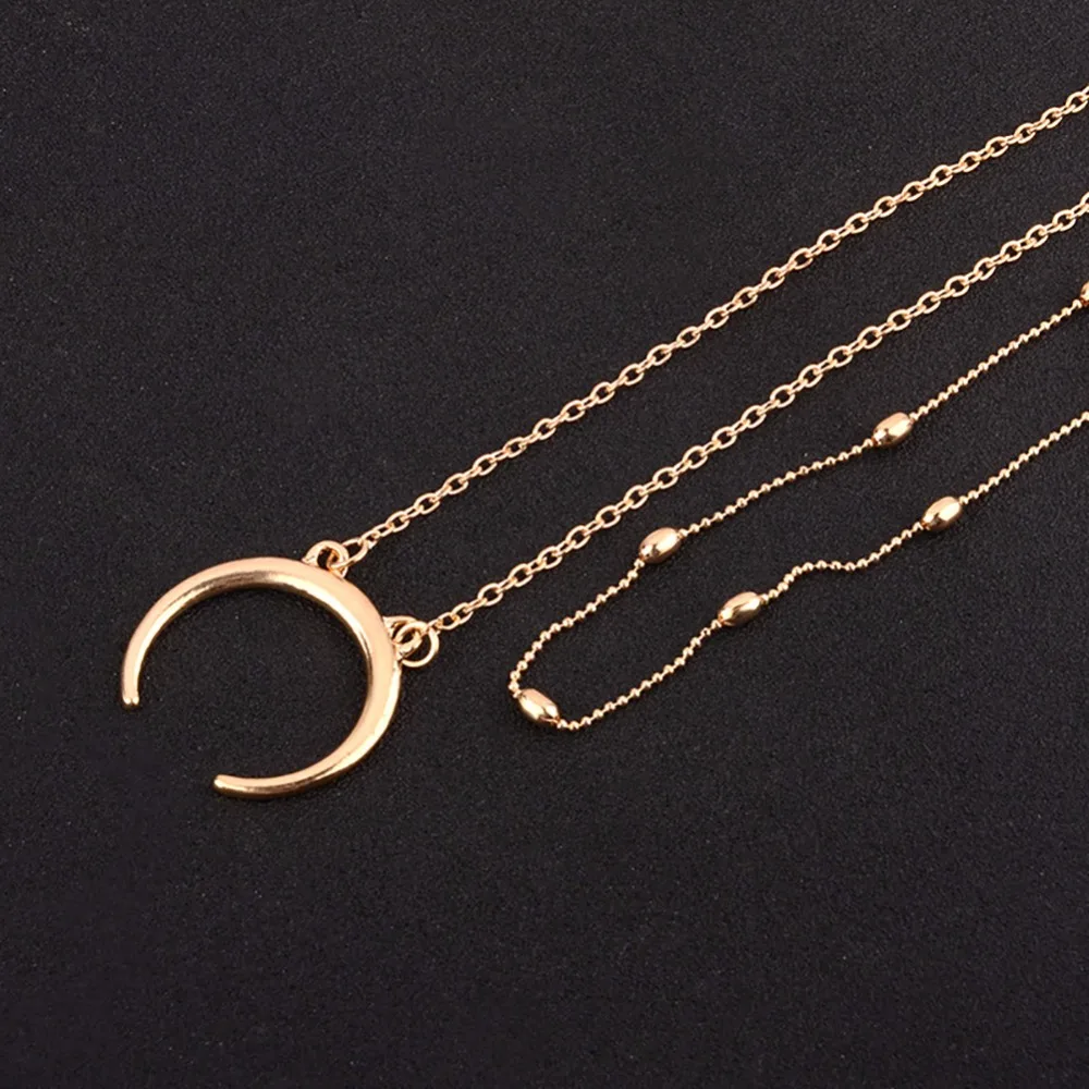 Модное Двухслойное ожерелье чокер в стиле бохо с подвеской виде полумесяца и