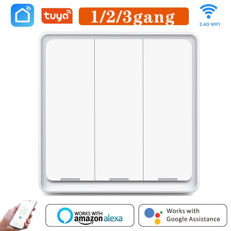 

1/2/3Gang Wifi Smart Light Switch Panel Voice Control Wireless Wall Switches App Remote Control ON OFF With Alexa Google Home
