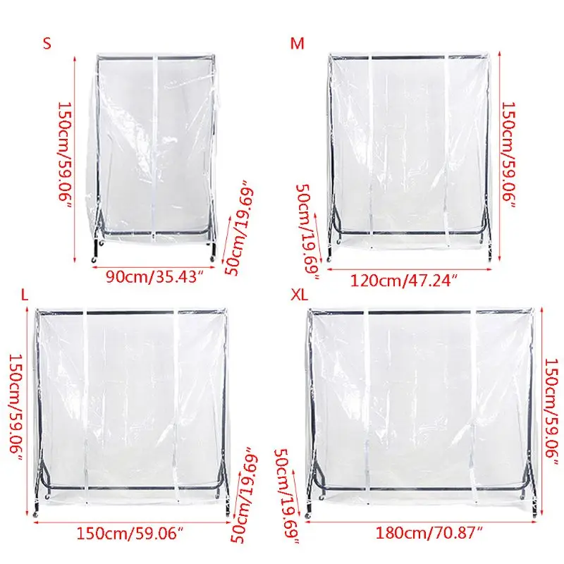 

Clear Waterproof Dustproof Zip Clothes Rail Cover Clothing Rack CoverHanging Garment Suit Coat Storage Display Protector Bag