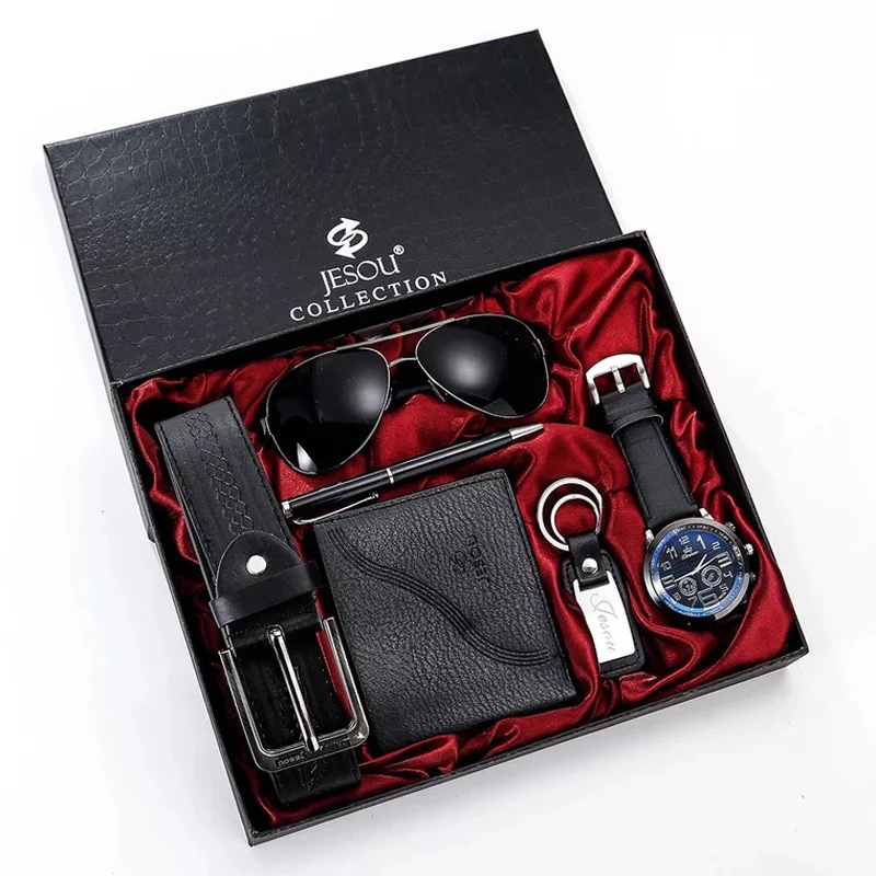 Модные мужские часы, роскошные подарки, набор солнцезащитных очков, ремень высшего качества, наручные часы, кошелек, ключ ручка с кольцом дл... от AliExpress RU&CIS NEW