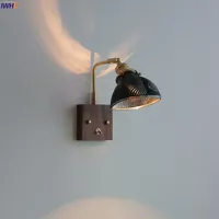 IWHD Walnut Wood Canopy LED Wall Lamp Beside Bedroom Living Room Bathroom Mirror Light Left Right Rotate Copper Modern Wandlamp