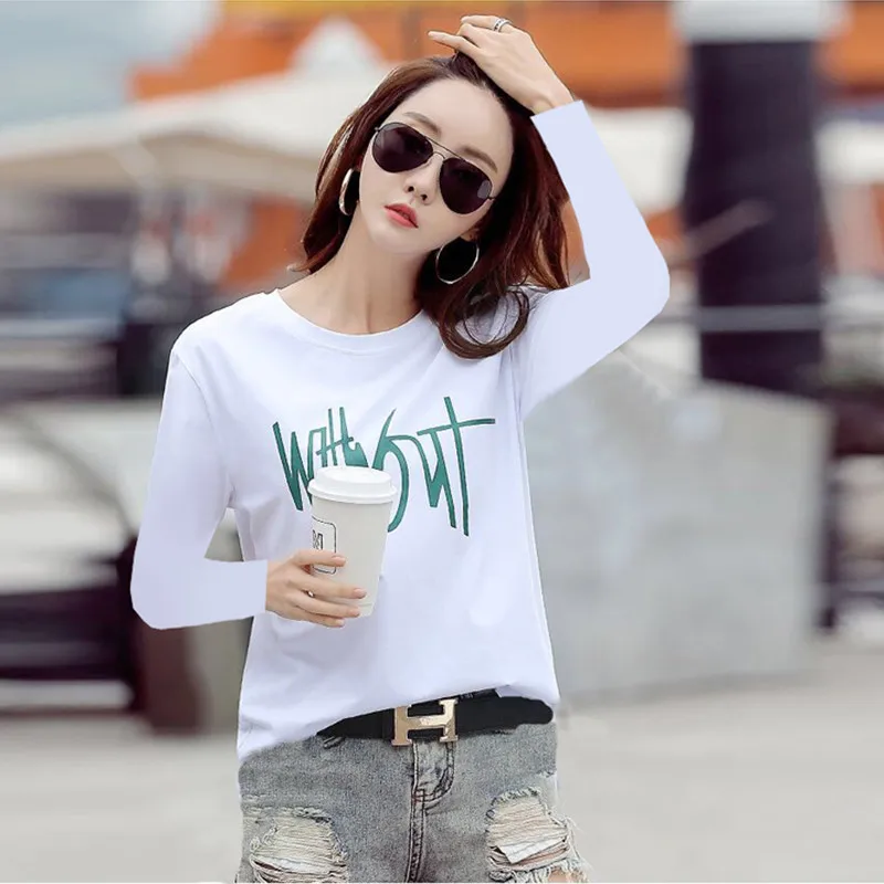Женские футболки 2019 Весна Осень Новые Девушки Печатный верхний тройник Женская