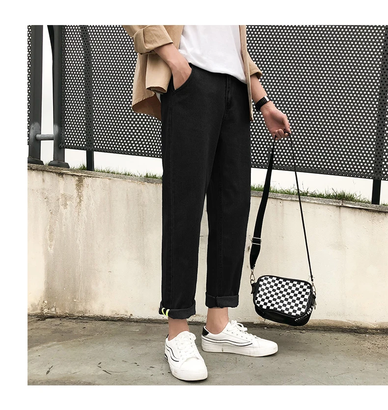 

Wholesale 2021 Spring Autumn Boys biker denim jeans loose straight wide leg port wind teenagers casual pants male jeans homme