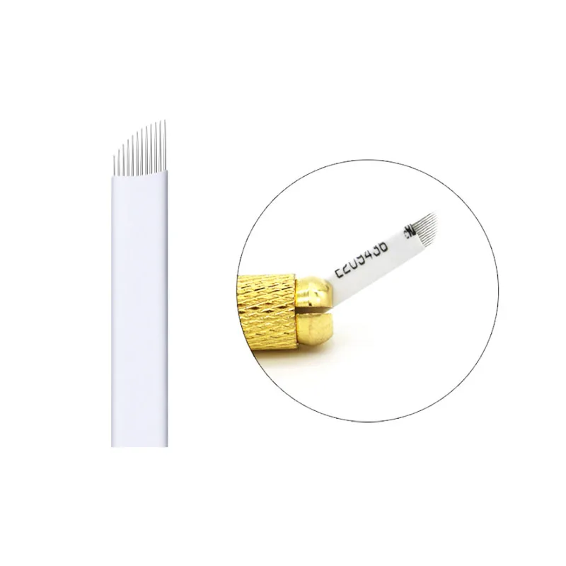 500pcs Microblading Needles Eyebrow Tattoo Needles Embroidery 12 Pins 0.25mm White Microblade White
