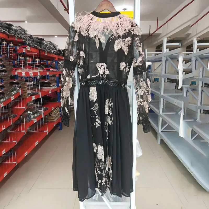 DEAT 2020 Новое весеннее модное высококачественное лоскутное кружевное платье с