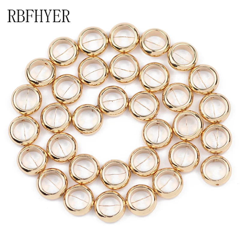 

Natural Hematite Stone Gold color Silver Plated Round Circle 12x8mm Loose Beads For Trendy Jewelry bracelet Making Diy Findings