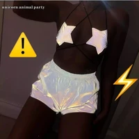 women hip hop reflective running night flash night reflective glare elastic slacks slacks reflective color changing shorts