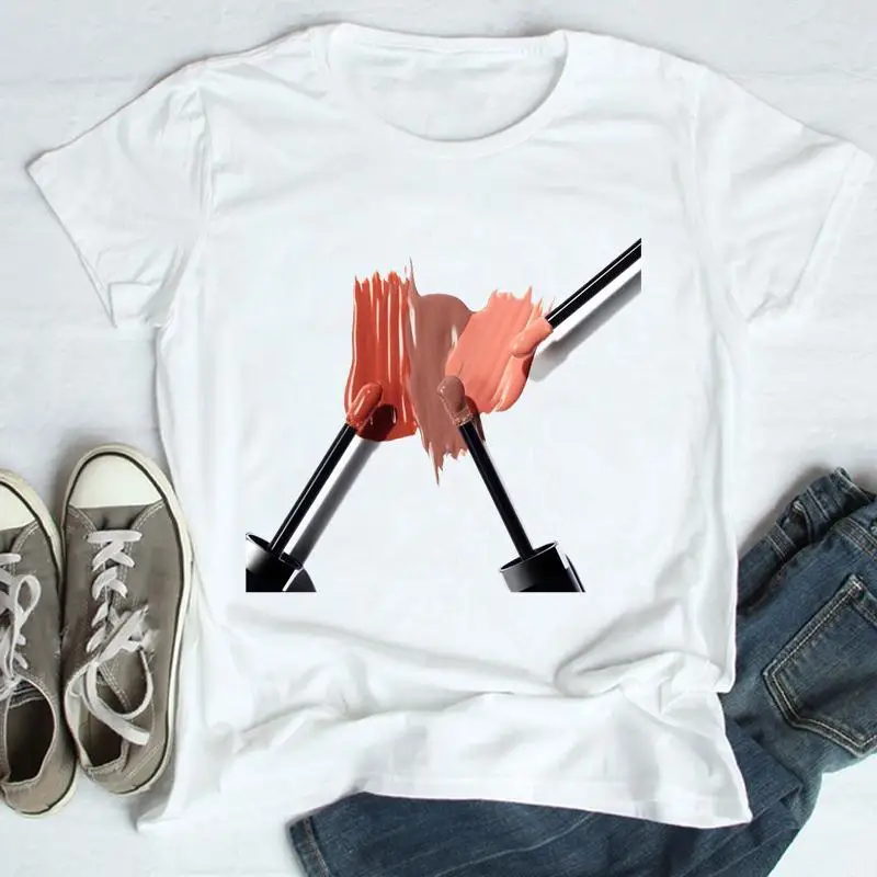 

Женские футболки для макияжа, новинка 2022, Милая женская одежда с графическим принтом из мультфильма, топы с коротким рукавом, футболка, модн...