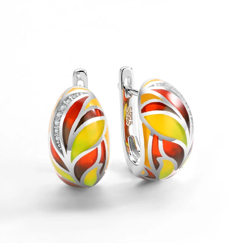 

Silver Earrings For Women 925 Silver colorful Charm flowers HANDMAKE Enamel Exquisite Earrings Luxury For Women Fine Jewelry