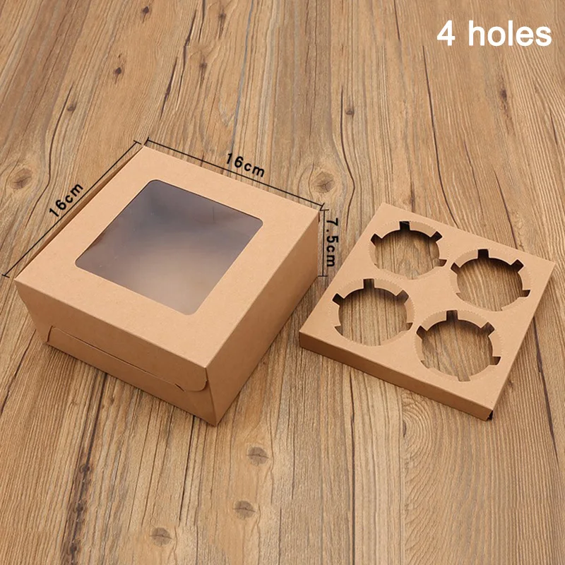 10 шт. 2/4/6 отверстия крафт бумага упаковка кекса коробка Маффин Свадебная