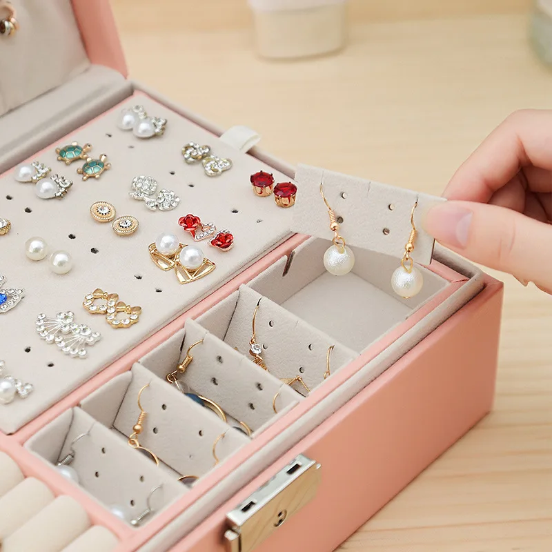 

2021 New PU Leather Jewelry Storage Box Portable Double-Layer Packaging Box European-Style Multi-Function Winter Gift
