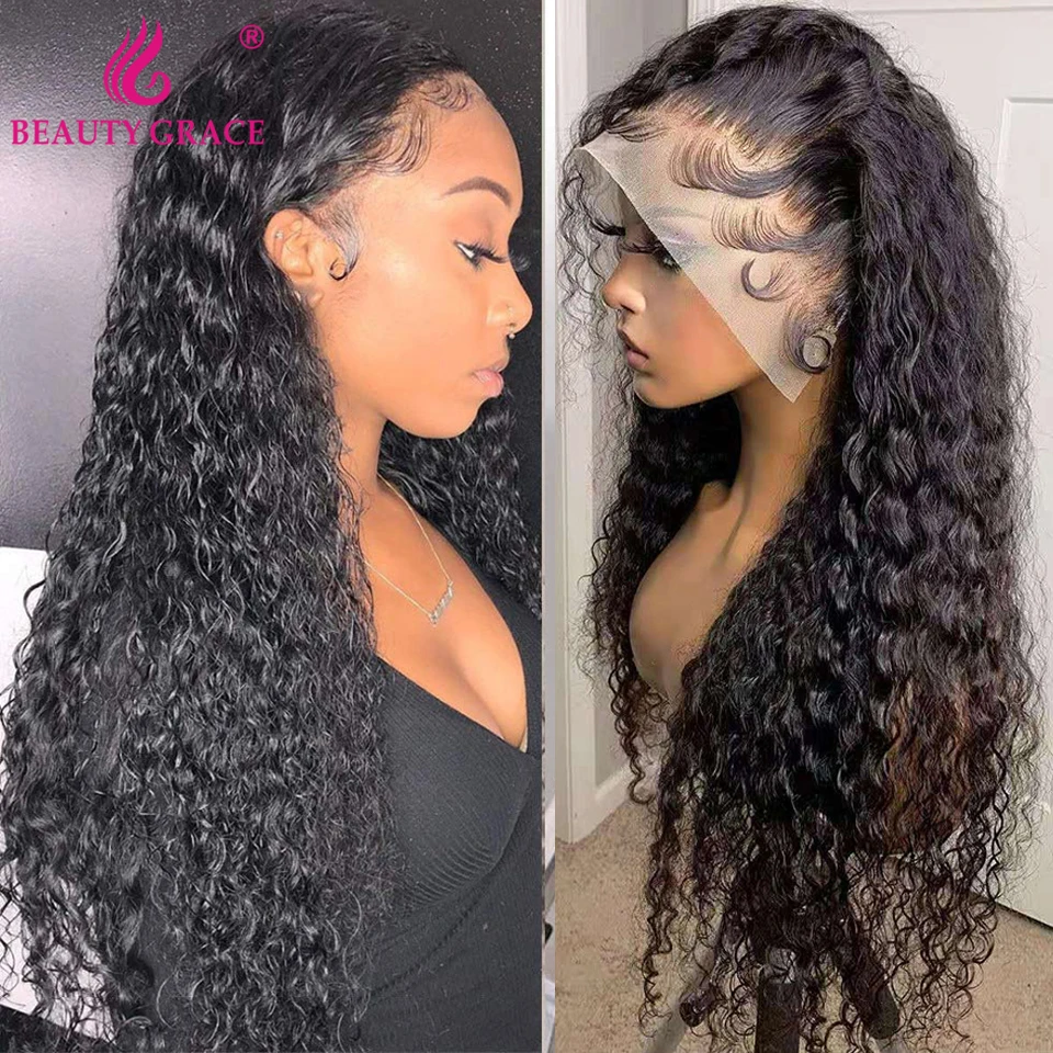 30 Inch Curly Deep Wave Frontal Wig Brazilian Glueless T Part Brown Lace Front Human Hair Wigs For Women Deep Wave Closure Wig