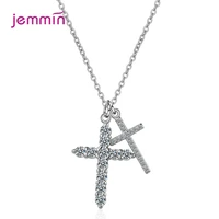 clear aaaa zirconia double cross pendant necklace 925 sterling silver choker statement necklace women silver 925 jewelry gift