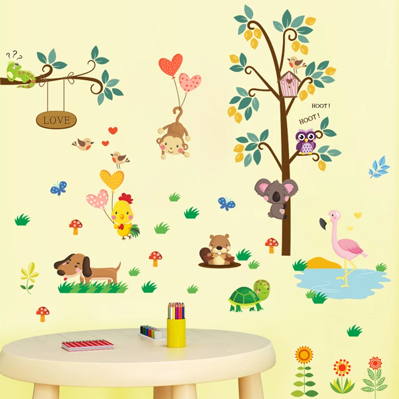 

Jungle Wild Forest Animals Wall Stickers Decals Monkey Tree Bedroom Living Room Wall Art Home Decor PVC Mural Posters