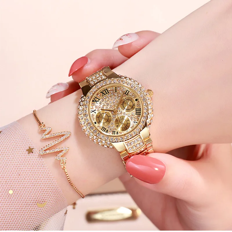 

Luxury Fashion Women Watches Crystal Diamond Dial Quartz Wrist Watch Ladies Clock Watch Female Womenes Gold Watches reloj mujer