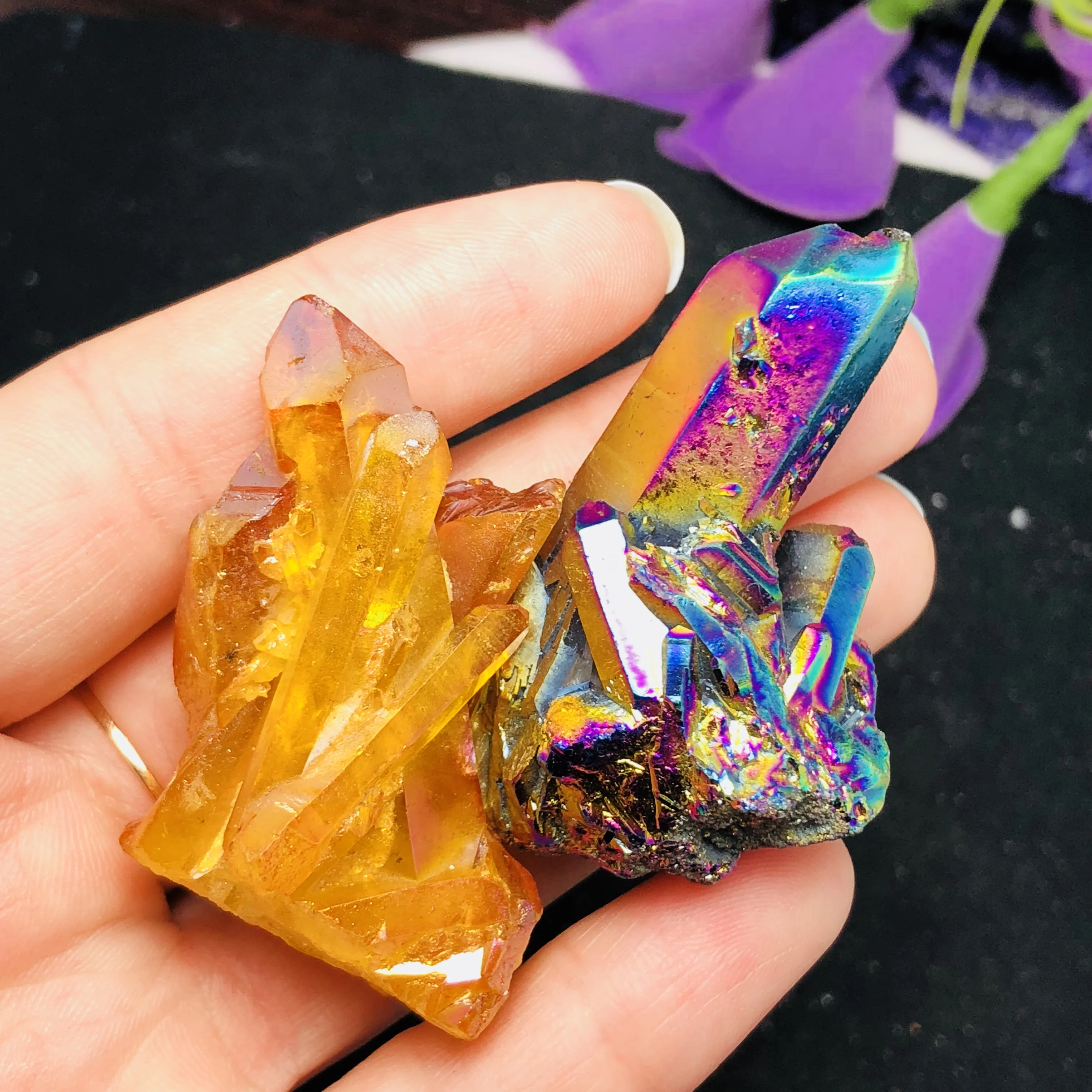 2 шт. аура кварцевый кристалл кластер Ангел Аура натуральный Druzy Geode образцы