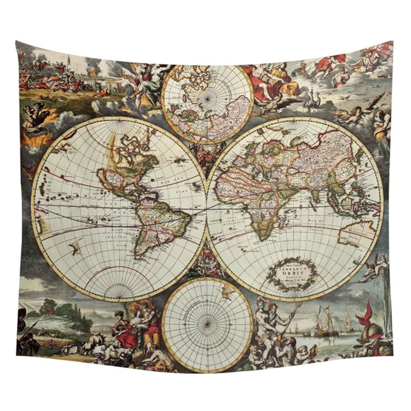 

World Map Tapestry High-Definition Map Fabric Wall Hanging Decor Watercolor Map Letter Polyester Table Cover Yoga Beach towel