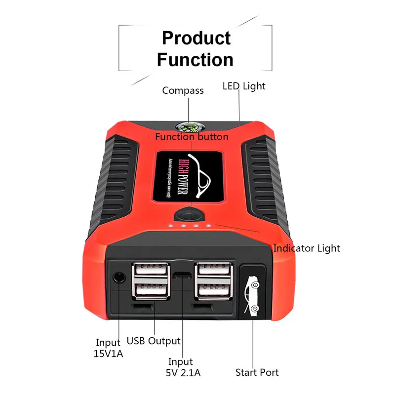 Пусковое устройство для автомобиля внешний аккумулятор 600 А портативный бустер
