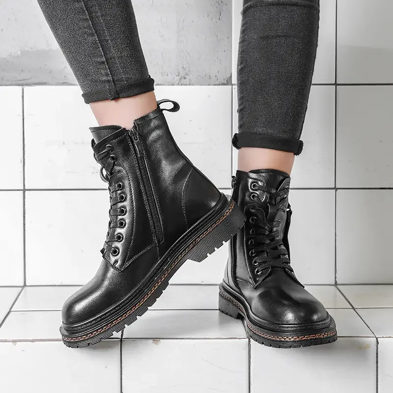 

Black Large Size Trendy Martin Boots Thick-soled All-match Lace-up Style Outdoor Locomotive High-top Women's Shoes