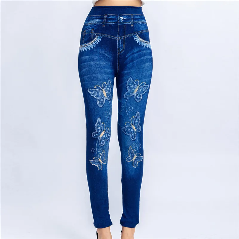 

Женские джинсы с завышенной талией, леггинсы с принтом бабочки, брюки до щиколотки, суперстрейчевые облегающие джинсы с имитацией
