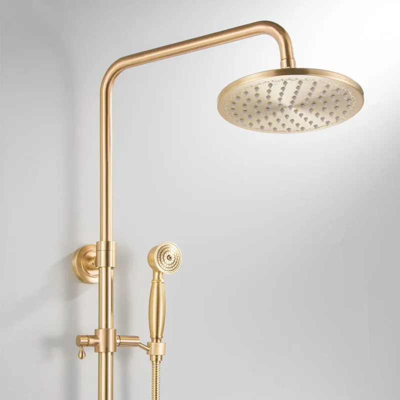 

Bathroom Shower Faucet Set Soild Brass Brushed Gold Shower Mixer Tap Hot & Cold Copper Shower Head With handheld Shower