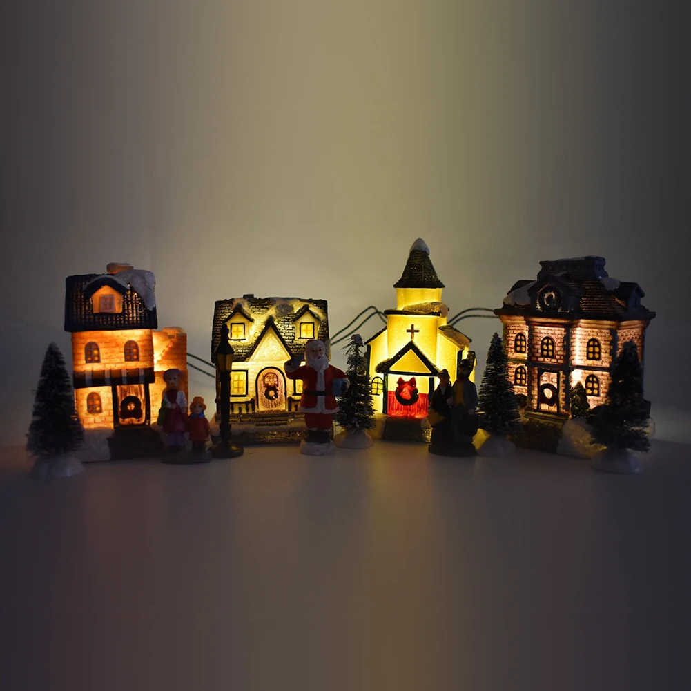

Рождественские светящиеся светильник шения, 1 набор, наборы фигурок снежного домика Санта-Клауса, светодиодные лампы, праздничные статуи дл...