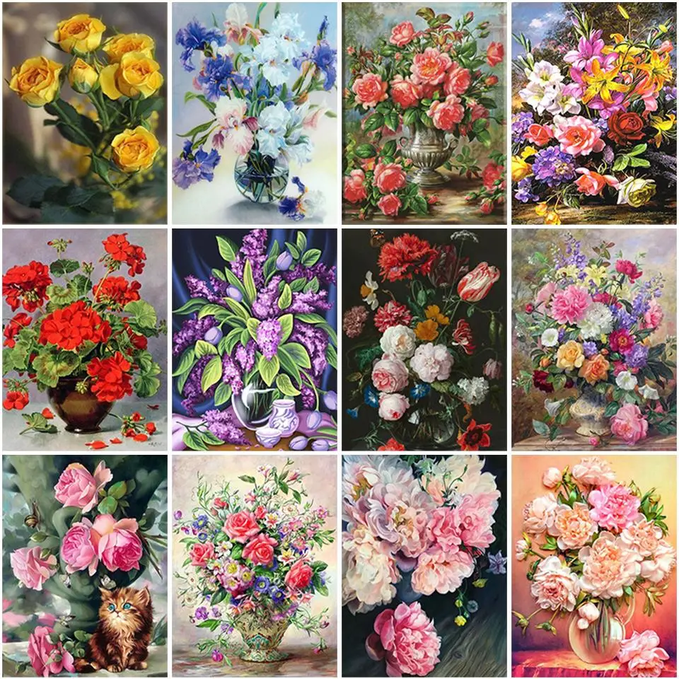 

Full Square Round Drill Diamond Painting Flower Vase Scenery Diamond Embroidery Landscape Cross Stitch Kit DIY Home Decor Gift