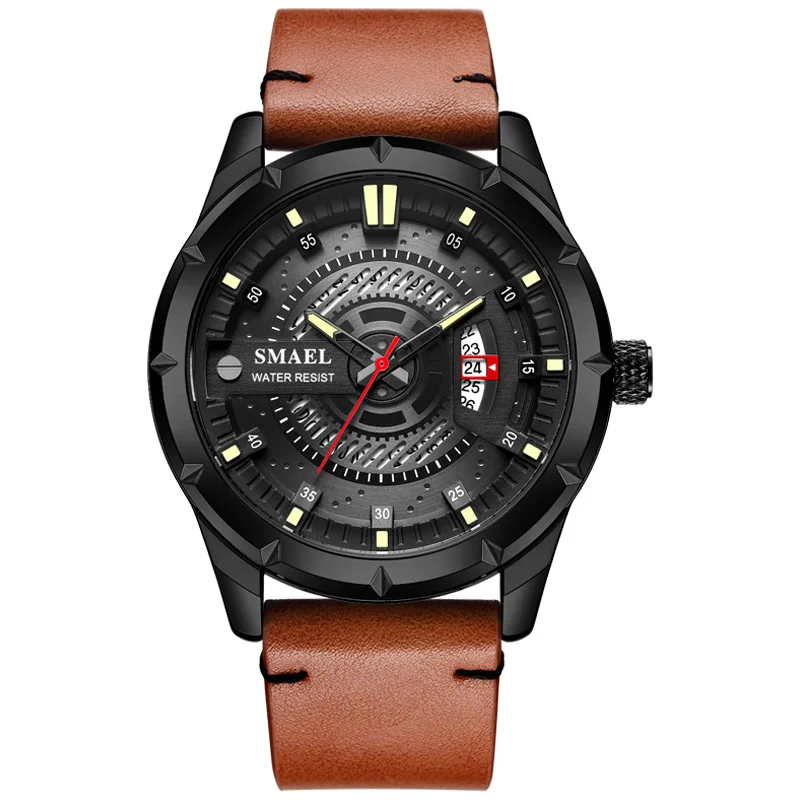 Кофе Спортивные мужские часы SMAEL, водонепроницаемые, 50 м, военные часы с будильником, хронограф, кварцевые наручные часы, секундомер, Relogio Masculino 1545 - Цвет: Кофе