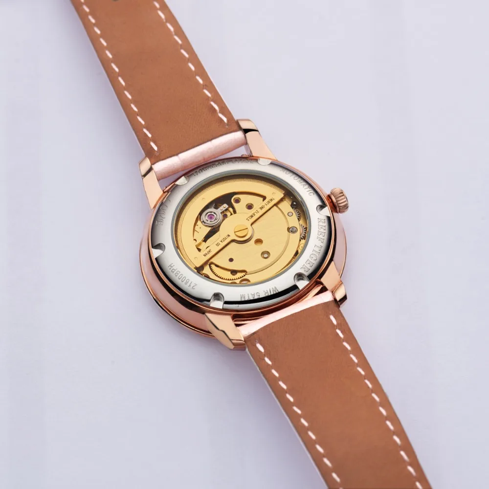 

2021 Reef Tiger/RT Women Fashion Watches New Rose Gold Luxury Automatic Watches Leather Band relogio feminino RGA1582