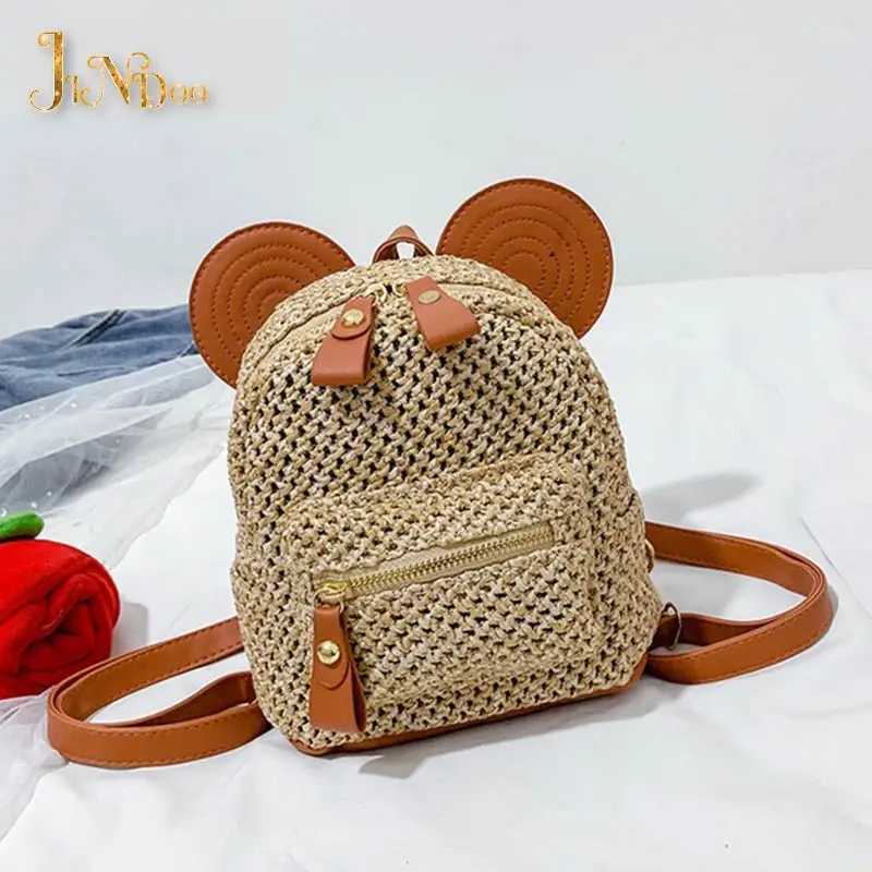 

2021 Fashion Casual Straw Women Backpacks Beach Bags Wicker Women Travel Bag Beach Rattan Purses Mini Straw Backpack Female Sac