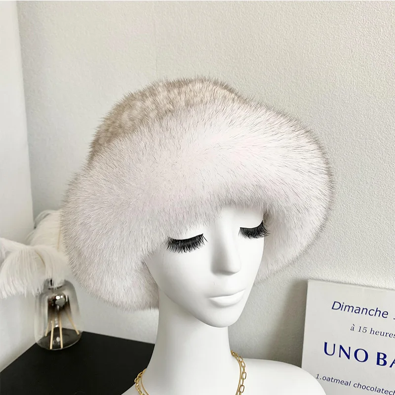 

Зимняя женская шапка 2021, плюшевая шапка рыбака из норки, женская Соломенная Шапка из лисьего меха, теплая Милая шапка принцессы, вязаная зим...