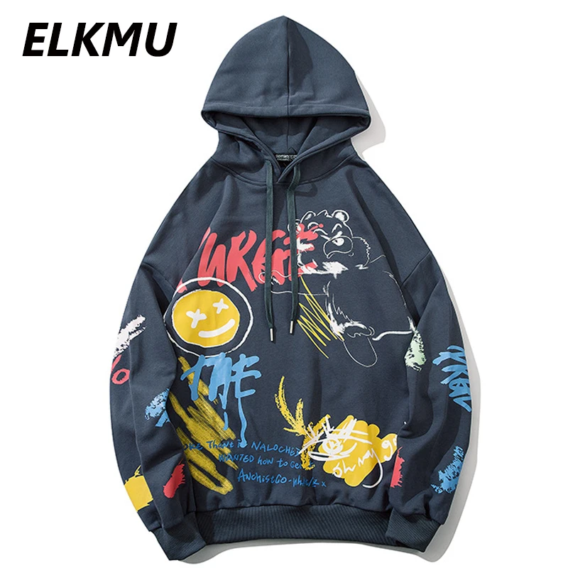 Свитшот ELKMU с изображением медведя и смайлика уличная одежда принтом граффити