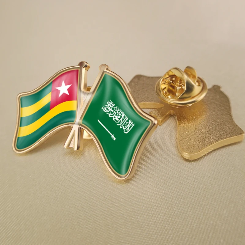 

Togo and Saudi Arabia Crossed Double Friendship Flags Lapel Pins Brooch Badges