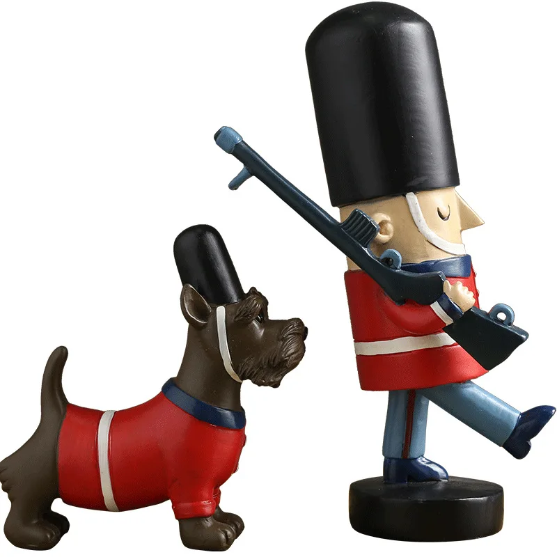 

Nutcracker British Soldier Puppet Small Ornament Set Wine Cabinet Decoration Dog Living Room Figurines Decor Crafts Wedding Gift