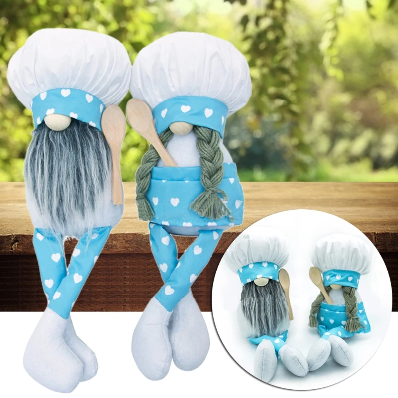 

Kitchen Chef Gnome Long Legs Plush Doll,Swedish Blue White Cooking Tomte, Couple Nisse Elf Doll for Home Table Decor