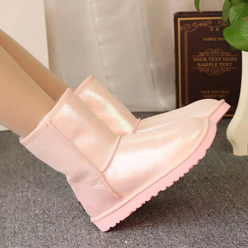 ; Коллекция года; зимние сапоги на натуральном меху; классические Mujer Botas; водонепроницаемые зимние сапоги из натуральной овечьей кожи; женская обувь - Цвет: Pink