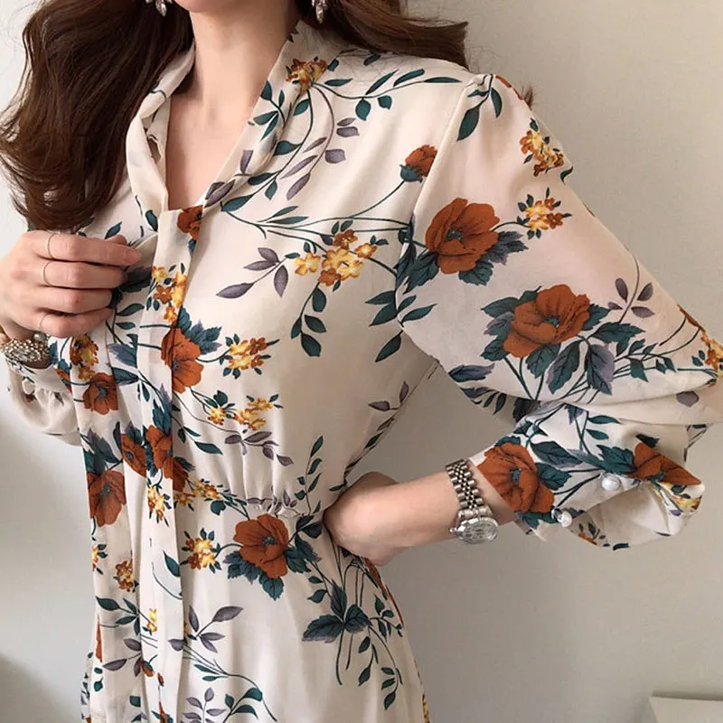 Платье женское шифоновое с цветочным принтом кружевное платье-трапеция макси в