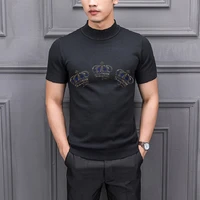 cashmere short sleeve style hot drilling craft pullover custom fashion knitted t shirt autumn mens sweater comfortable