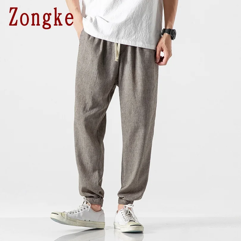 

Zongke Linen Men's Pants Harajuku Men Clothing Korean Style Linen Pants Men Japanese Streetwear Trousers M-5XL 2021 New Arrivals