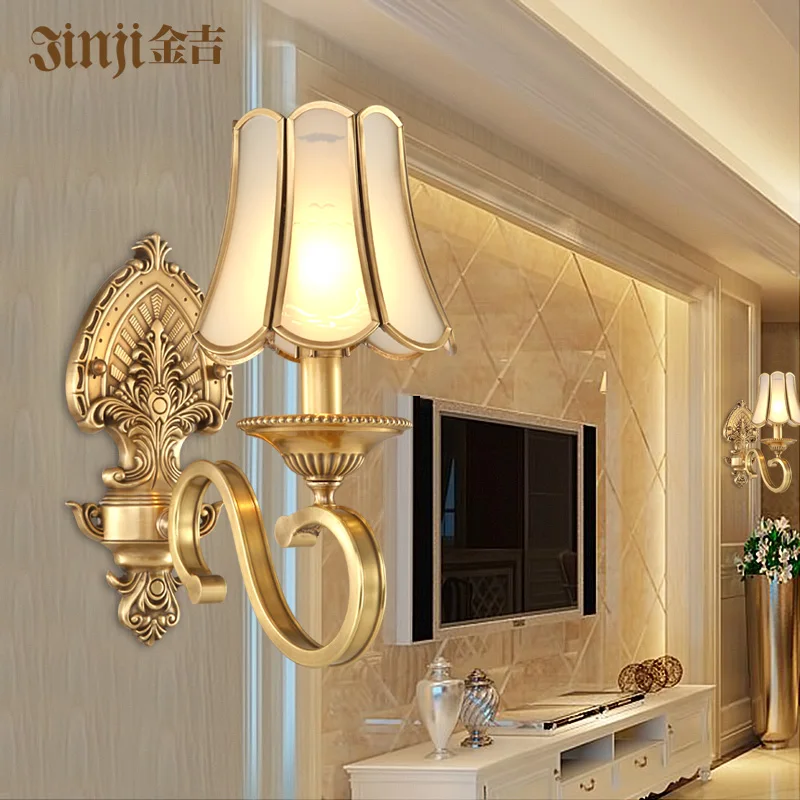 

European Full Copper Wall Lamp Continuous System Bedroom Bedside Copper Lamp Cozy A Living Room Television Wall Aisle Corridor