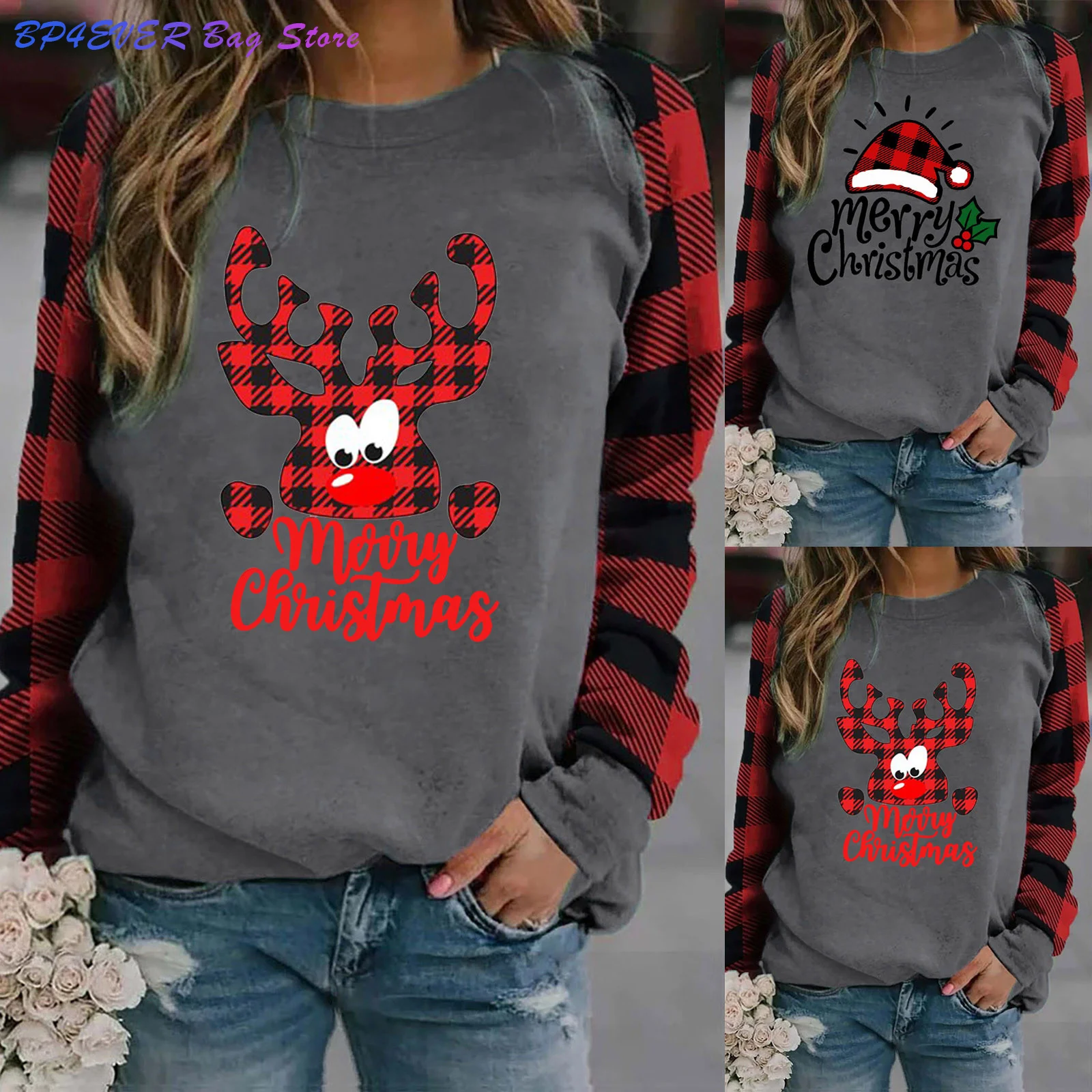 

Женские свитшоты Рождественский Повседневный пуловер с принтом в клетку модная Женская толстовка с длинным рукавом сохраняющая тепло осен...