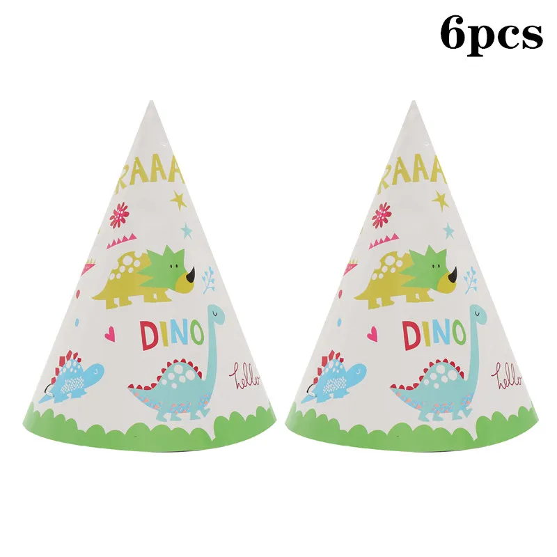 hats 6pcs Мотив динозавра праздничный набор столовой посуды Одноразовая бумажная тарелка скатерть торт Топпер с первого дня рождения товары для мальчиков - Цвет: hats 6pcs