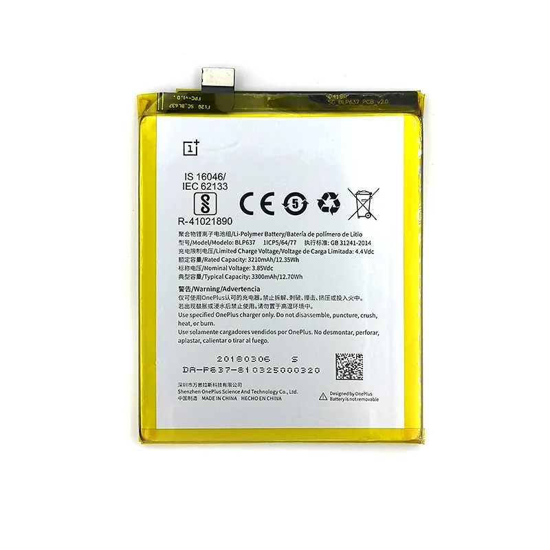 100% Оригинальный аккумулятор BLP637 3300 мАч для OnePlus 5 1 + One Plus последняя продукция