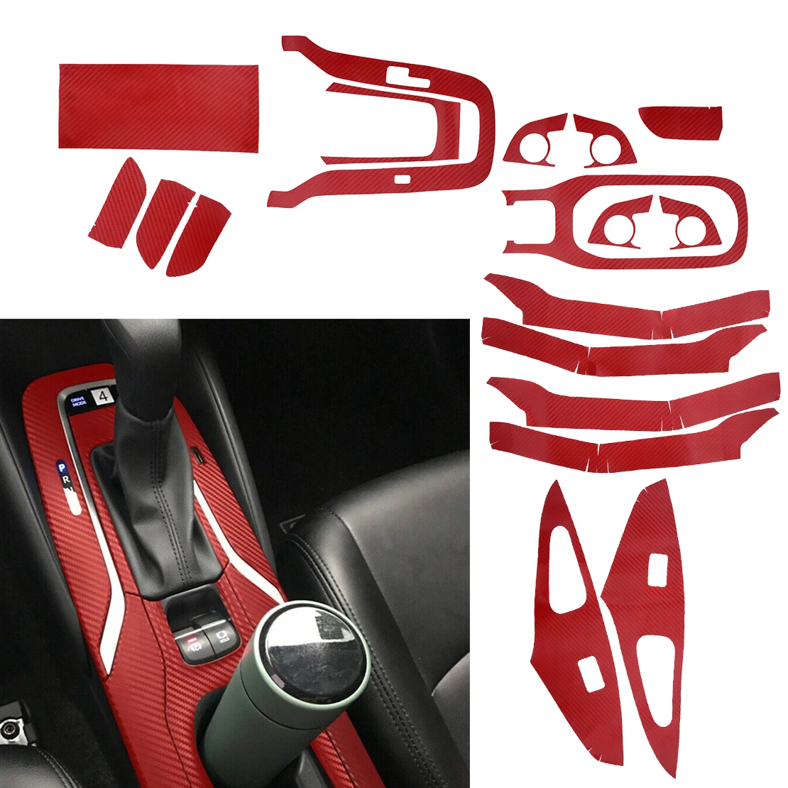 

1Set LHD Red Carbon Fiber Interior Decoration Stickers Decals Kit Car Styling Fit For Toyota Corolla 2019-2020