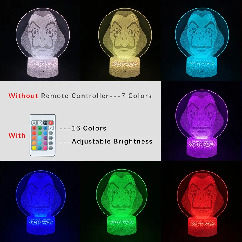 

TV Series MONEY HEIST Logo 3D Picture Lamp Smart Phone Control 16Color Remote Control Bedroom Decoration Bedside Light Fans Gift
