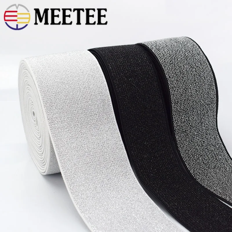 Meetee 5/10 метров 10-50 мм эластичные ленты Золотой Серебряный Блестящий резиновый