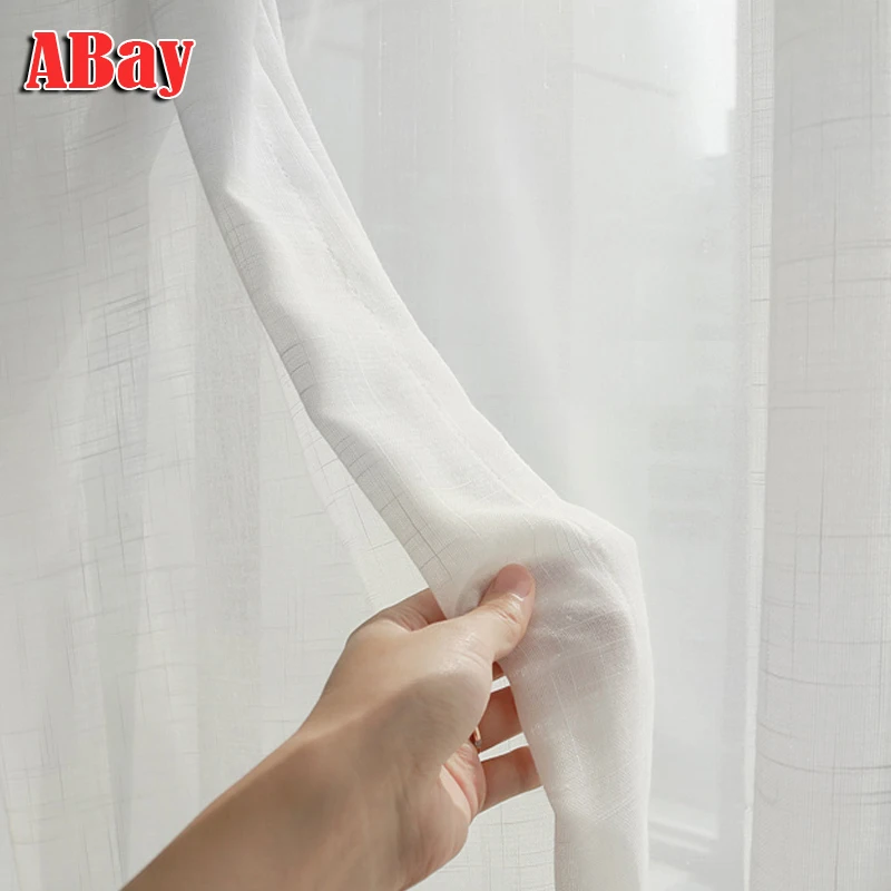 

White Linen Texture Tulle Curtains For Living Room Bedroom Window Sheer Curtain Farmhouse Crushed Voile Drapes Panels Cortinas