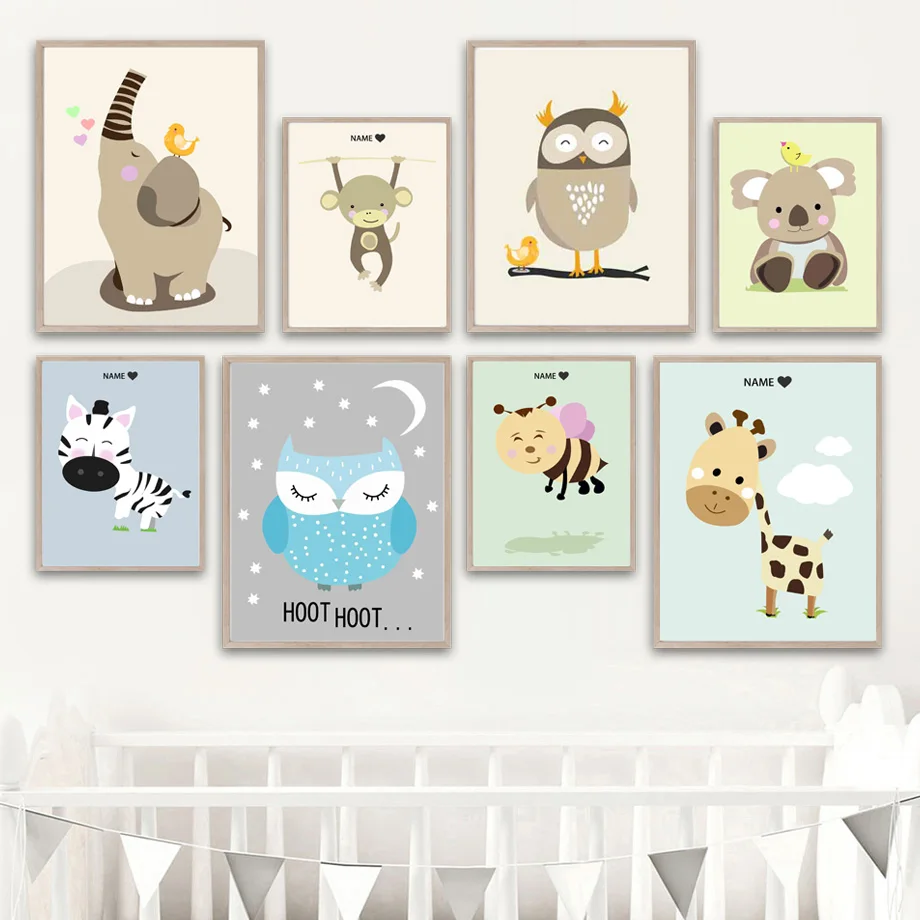 

Monkey Zebra Elephant Owl Giraffe Koala Wall Art Canvas Painting Nordic Posters And Prints Wall Pictures Kawaii Kids Room Decor