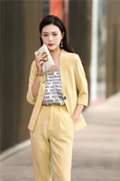 novelty yellow spring summer formal professional women business suits ol styles pantsuits female blazers for ladies work wear