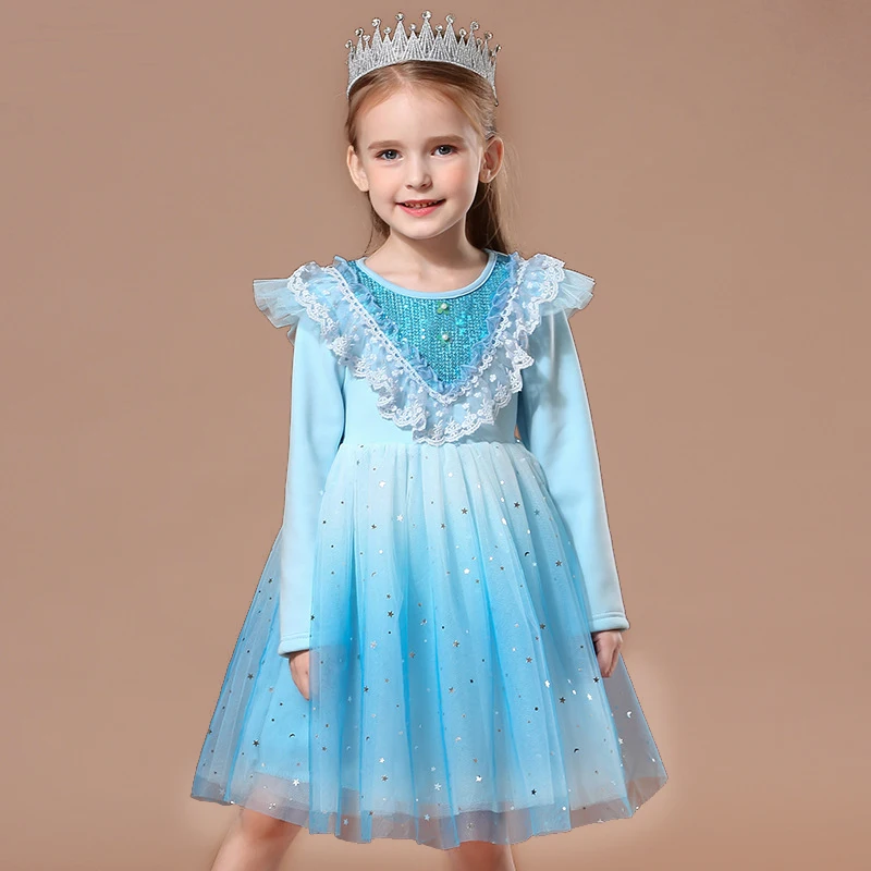 Зимнее платье Эльзы для девочек рождественское теплое бальное с длинными